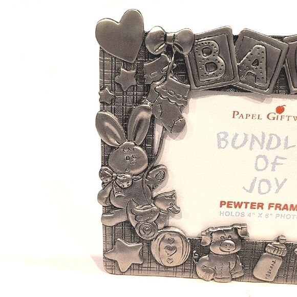 Papel Giftware "Bundles of Joy" Pewter Baby Photo Picture Frame Vintage - Picture 2 of 11